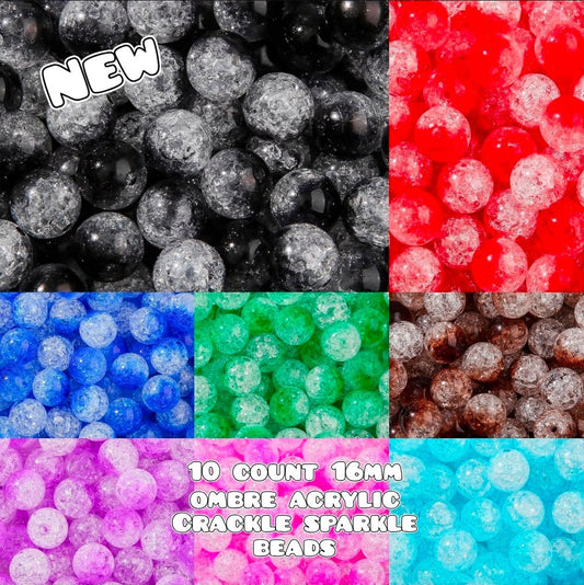 10 count 16MM Acrylic Ombre Sparkle Crackle Beads 2 Toned