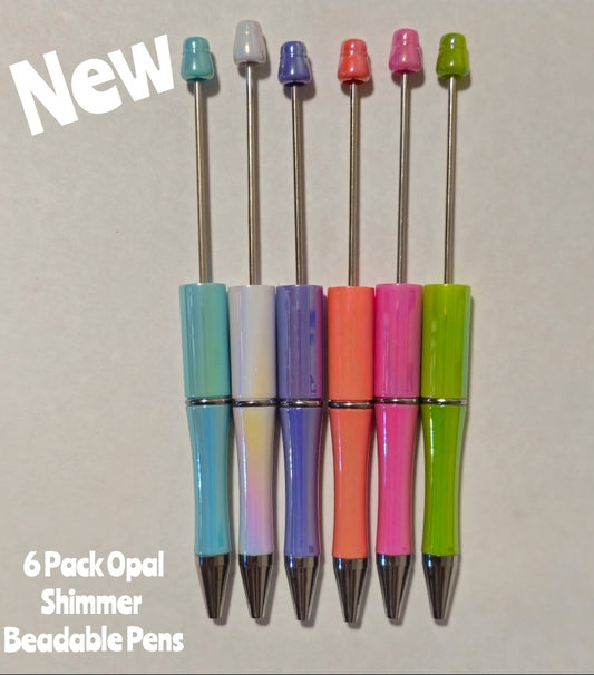 New Colors 6 Count Opal Shimmer Plastic Beadable Pen DIY Beadable Craft Supplies