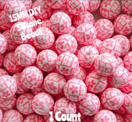 New 1 Count DIY Silicone Beads 15mm printed Pink Mama Beads Beadable Accessories