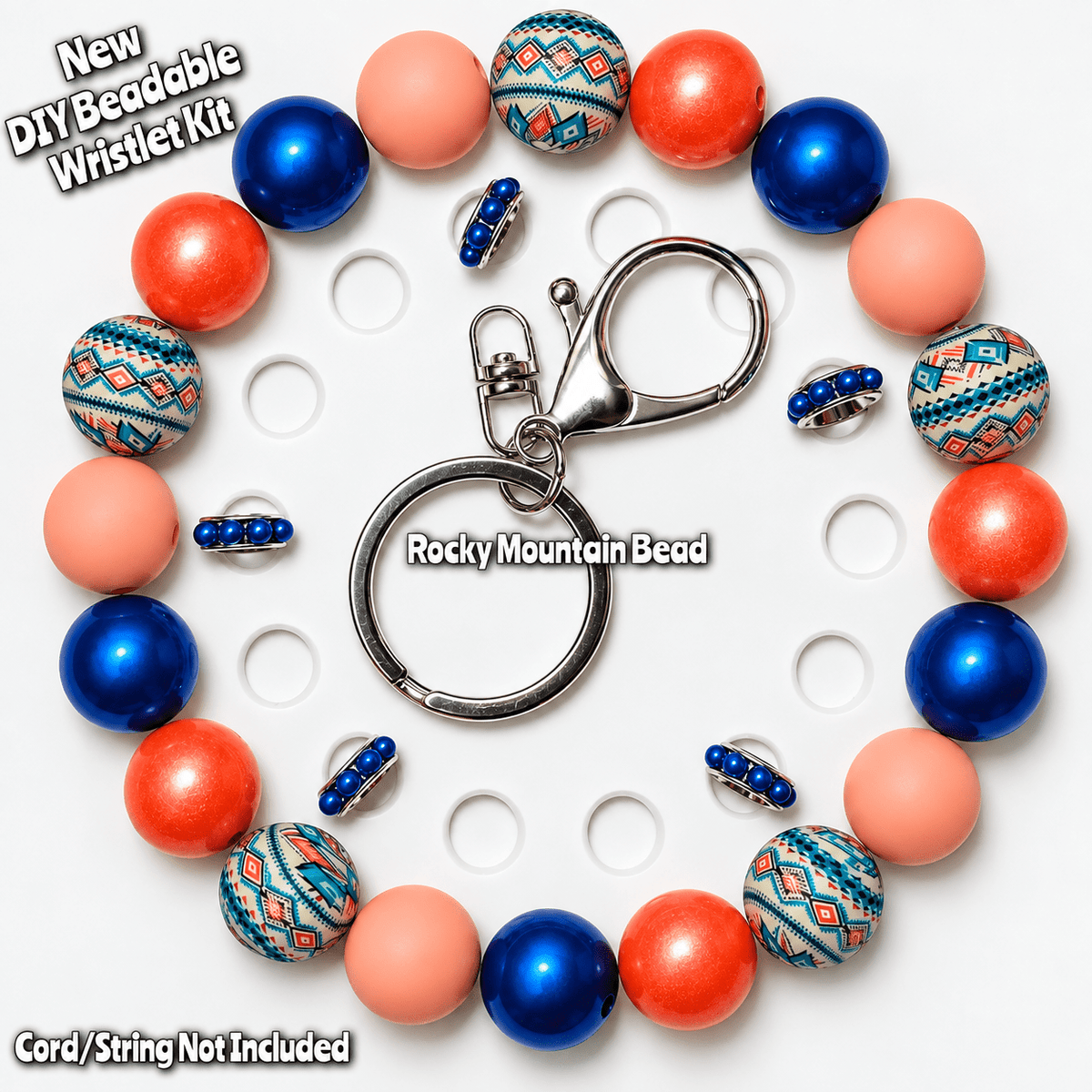 New 1 Count DIY Deluxe Beadable Wristlet Kit- Western Country Blue Aztec Beadable Accessories