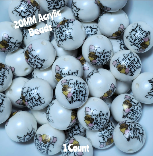 1 Count 20MM DIY Acrylic Beads Teaching Work Of Heart Craft Supplies