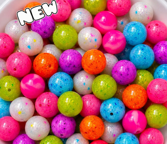 NEW 15mm DIY Silicone Beads Glitter Glossy 20 Count Mix All Colors