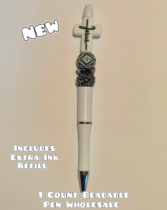 Wholesale Beadable Pens 1 Count White Jesus Cross Religious Style Completed Pen