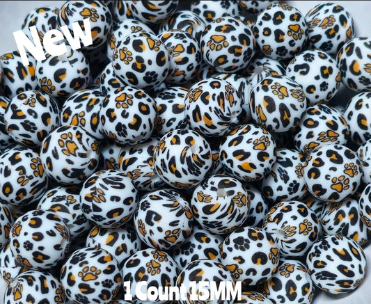 New 1 Count Bronze Paw Prints 15mm printed Silicone Beads