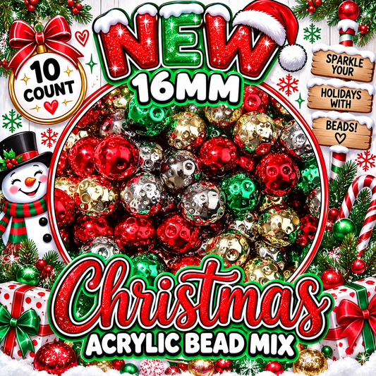 New 10 Count 16MM UV Chrome DIY Acrylic Beads Christmas Colors