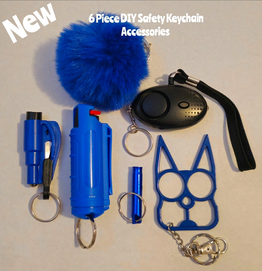 Closeout- 6 Piece Keychain Accessories Kit DIY You receive as shown. Includes safety alarms and flash Light