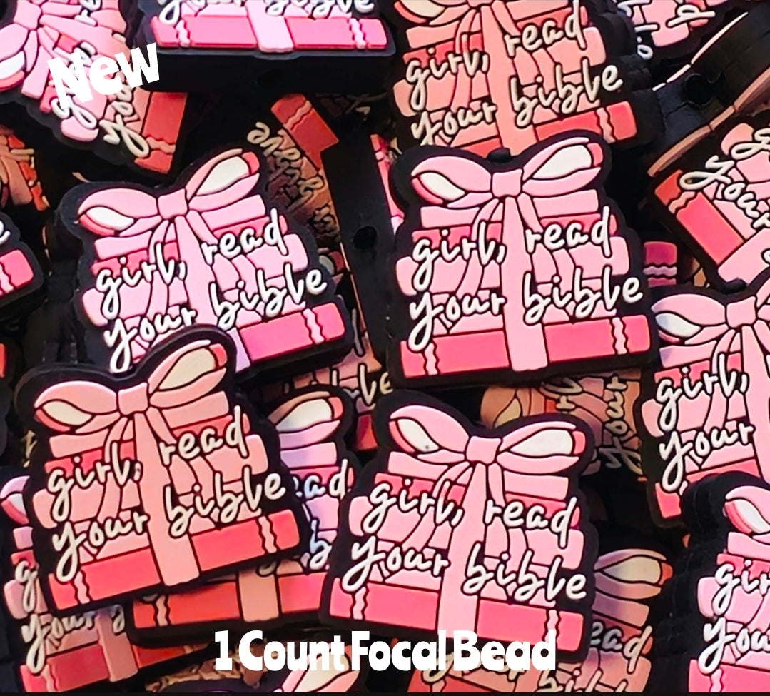 New 1 Count Girl Read Your Bible Focal Bead
