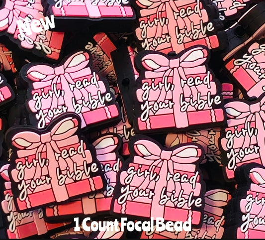 New 1 Count Girl Read Your Bible Focal Bead