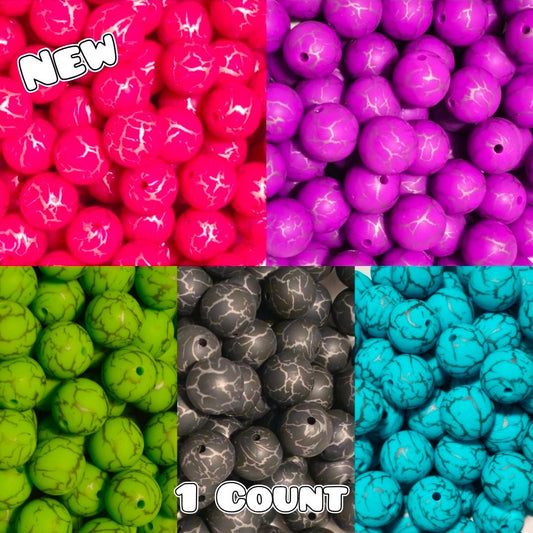 New 1 Count 15mm printed silicone beads Lightning Bolt Crackle