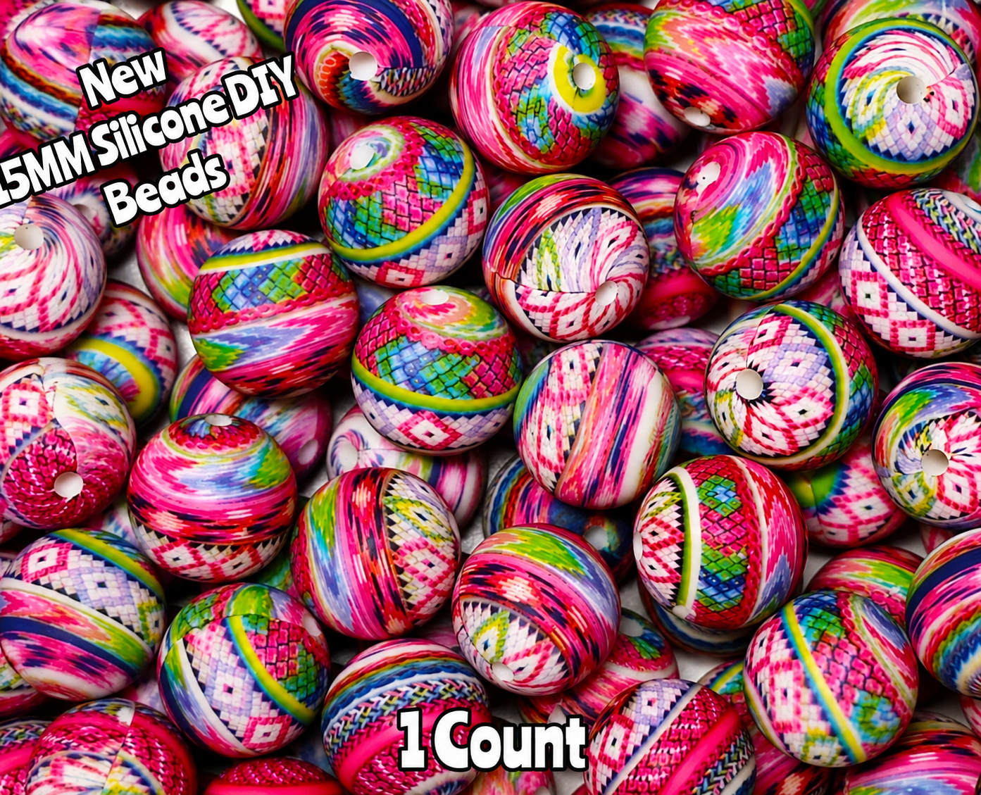New 1 Count DIY Silicone Beads 15mm printed country watermelon Aztec beadable accessories