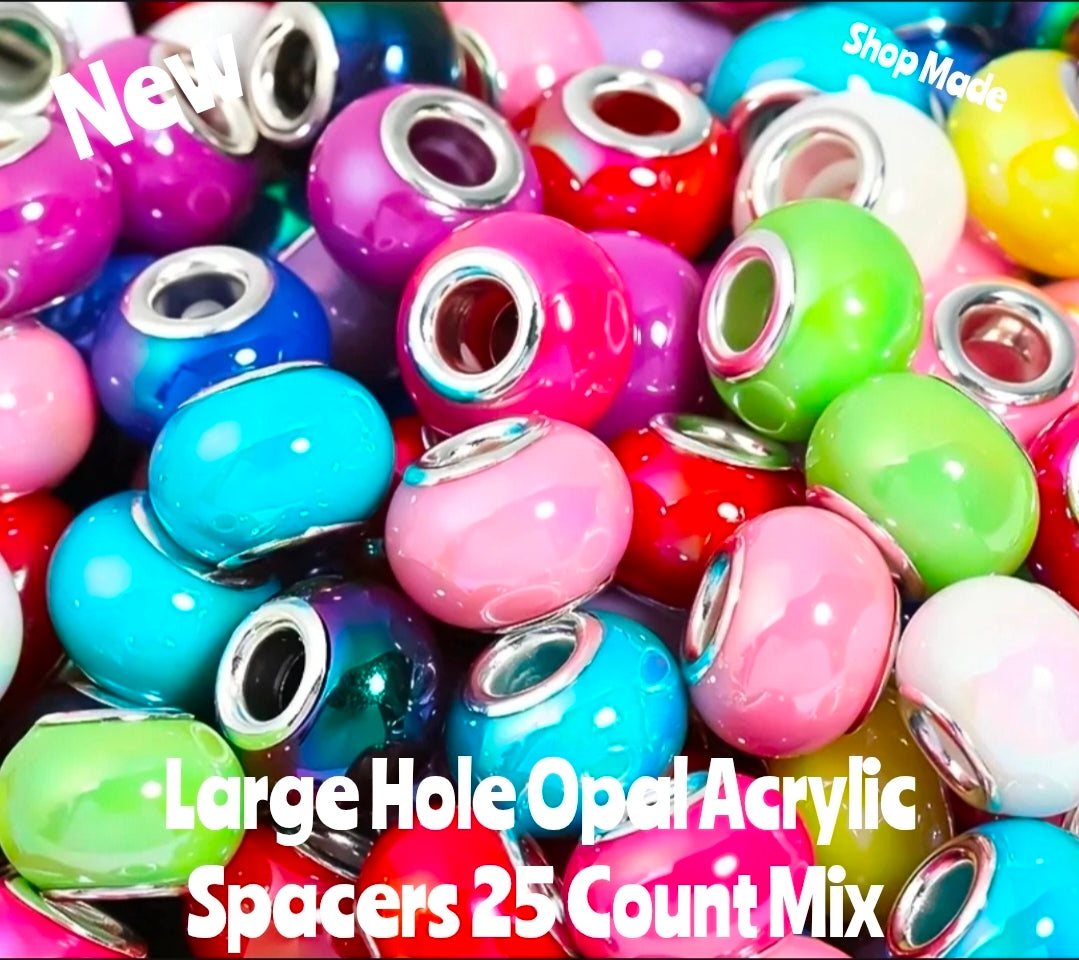 New 25 Count DIY Large Hole Bubbly 15mm Multi Color Opal Acrylic Spacers Mix Beads Craft Supplies Shop Made