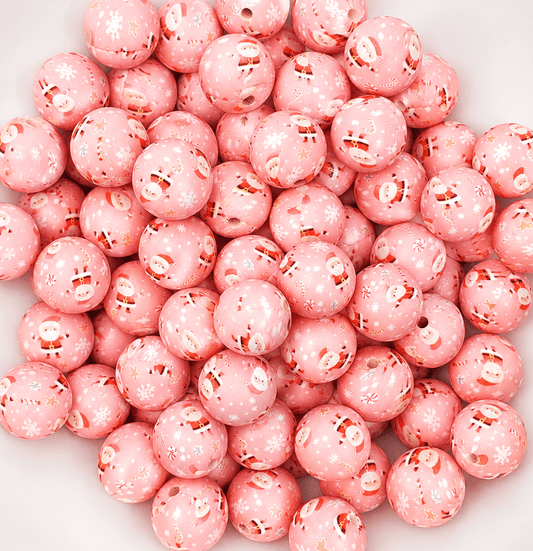 New 1 Count DIY Silicone Beads 15mm printed Christmas Pink Santa Candy Canes ❄️