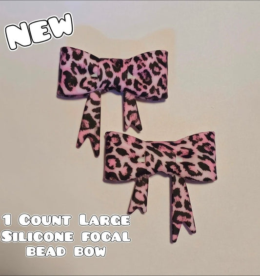 1 Count Large Silicone Printed Bow Focal Beads. Bow beadable accessories