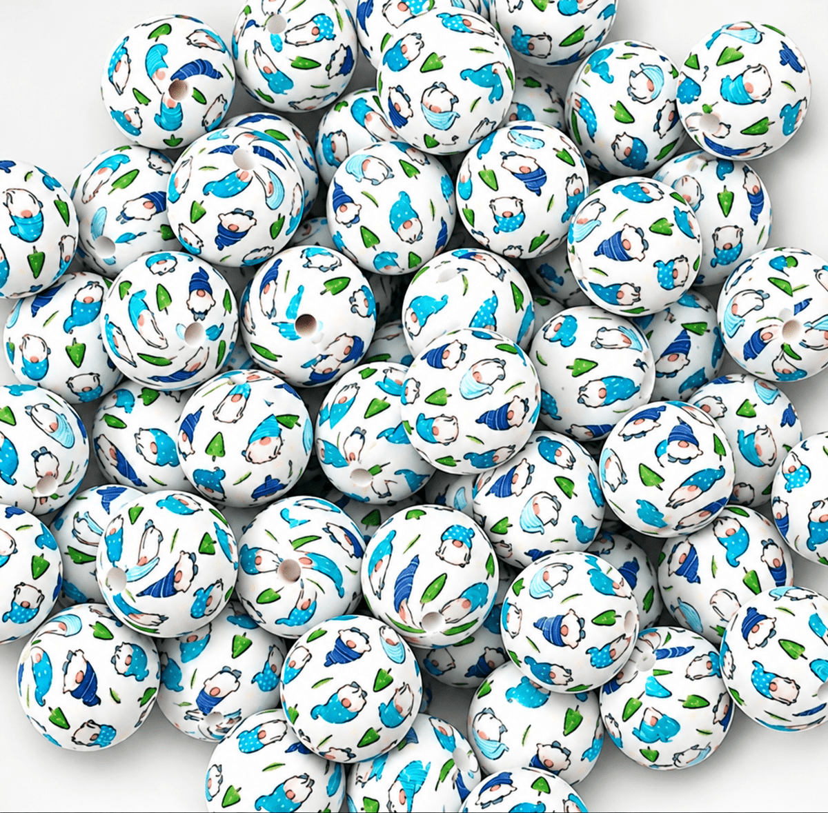 New 1 Count DIY Silicone Beads 15mm printed Christmas Gnomes