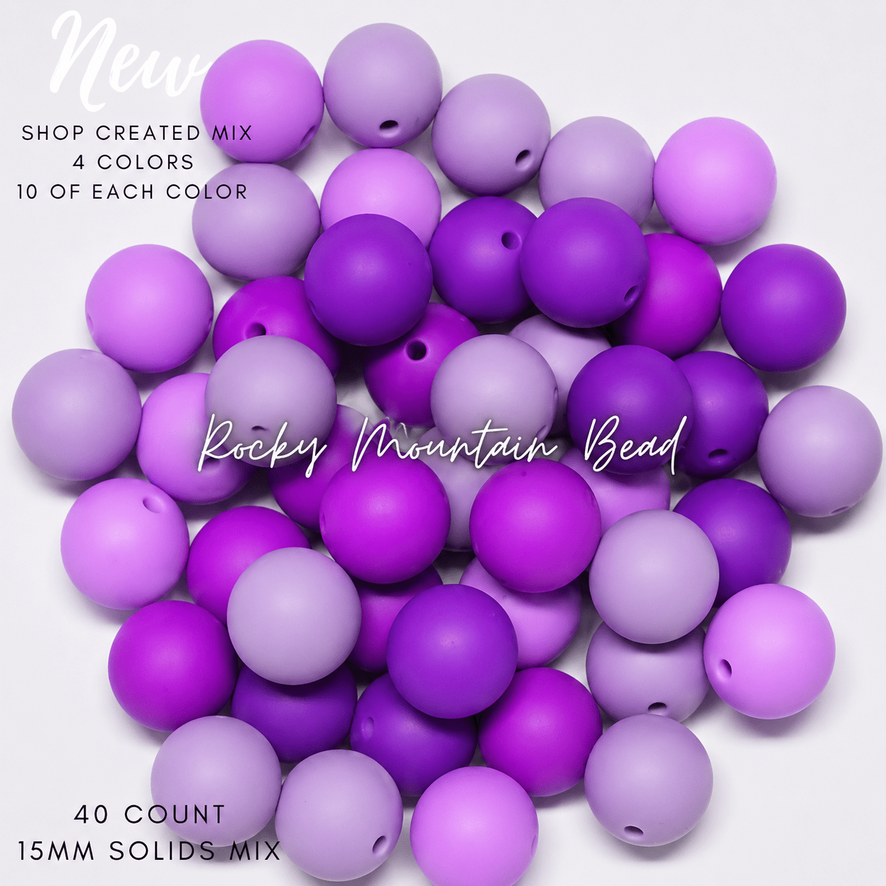 New purple tones 15 mm silicone solid bead mix- 40 count