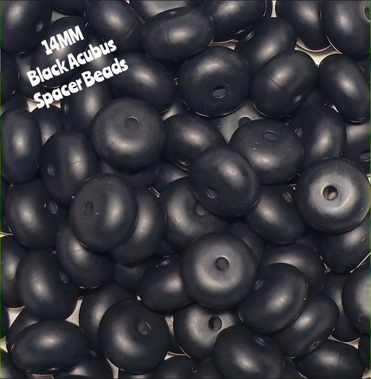 1 Count DIY 14 MM BLACK Silicone SOLID Acubus Spacer Beads Craft Supplies