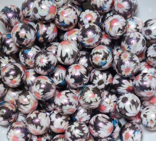 New 1 Count 15mm printed OPAL DAISY silicone bead