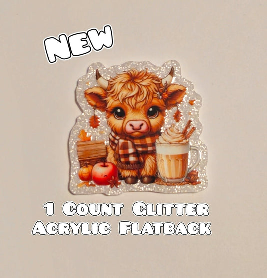 Glitter Acrylic Flatback- Acrylic Planer Resin Charm- Cow