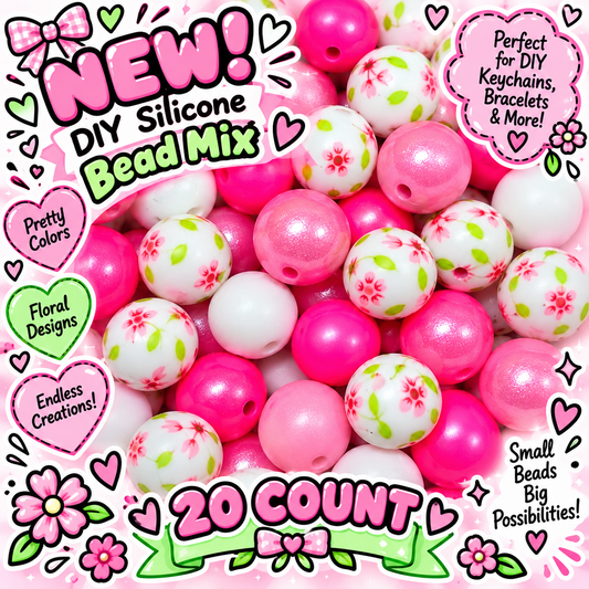New pink Floral Bead Mix DIY Beads 20 Count. Craft Supplies