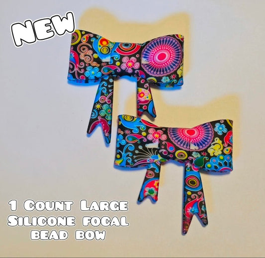 1 Count Large Silicone Printed Bow Focal Beads. Bow beadable accessories