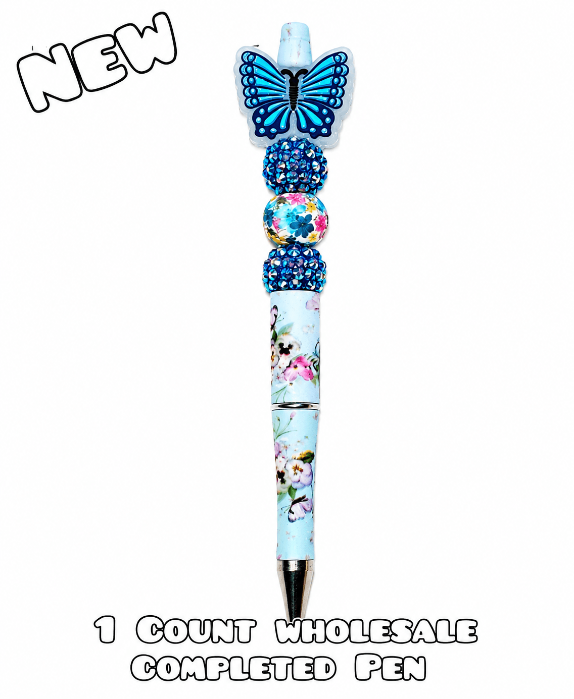 Wholesale 1 Count Beadable Pens Blue Butterfly