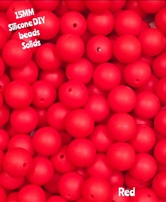 15mm DIY Silicone Beads Solids 1 Count Red