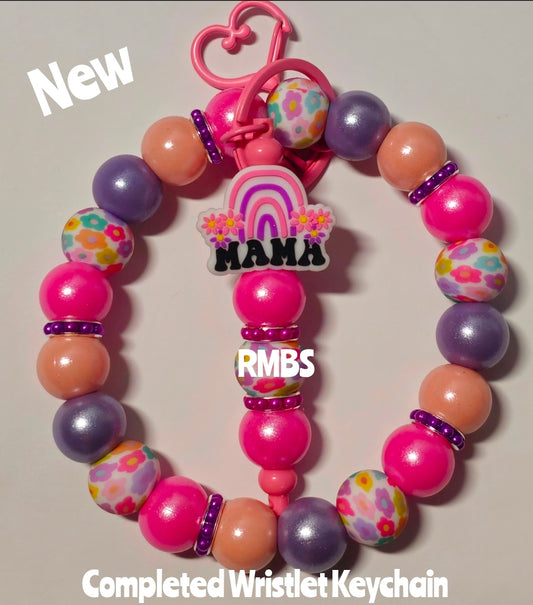 New Completed Keychain Wristlet Custom Handmade Mama Flowers