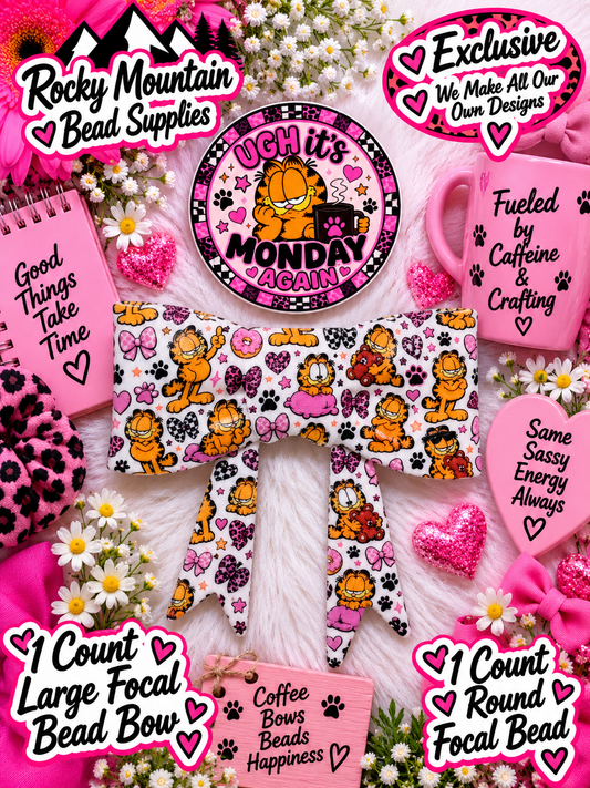 New Shop Exclusive 1 Count Large Silicone Bow 1 Count Focal Bead Round  Garfield