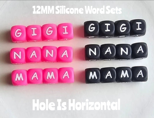 New 4 Count DIY Words Beads Craft Supplies 12mm Silicone  Beads Gigi Nana Mama