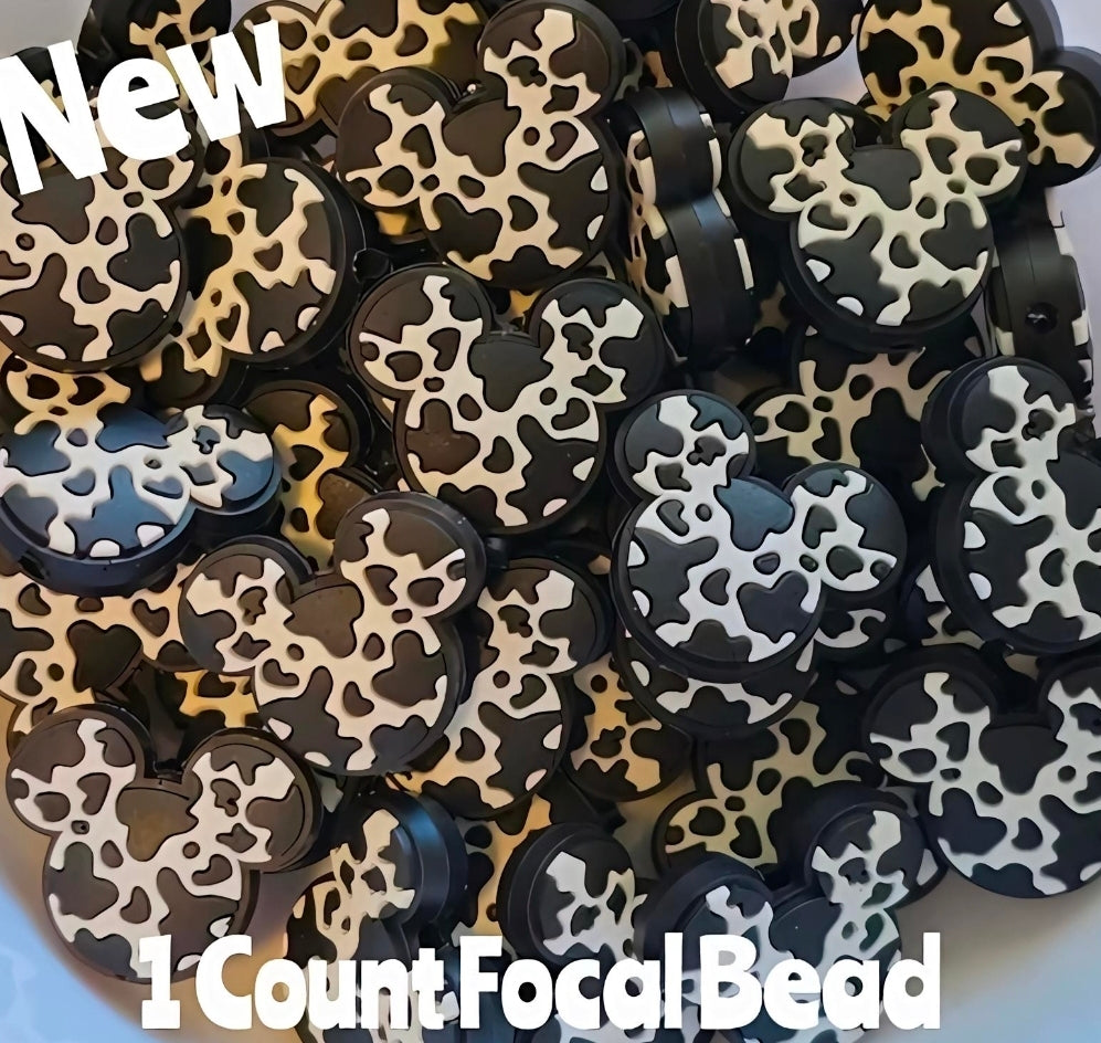 New Cow Print Mouse Ears Focal Beads 1 Count DIY Bead Supplies