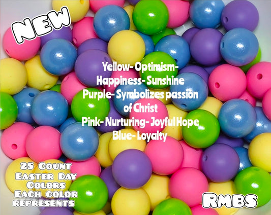 New 25 Count 15mm Solids Easter Mix Silicone Beads Solids & Opals