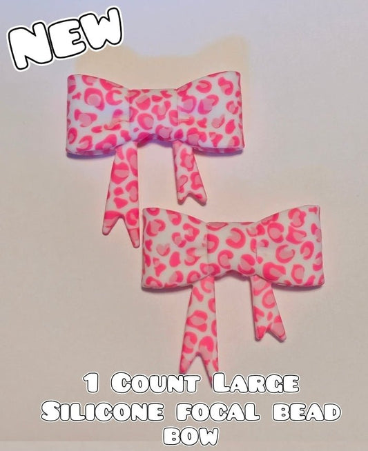 1 Count Large Silicone Printed Bow Focal Beads. Bow beadable accessories