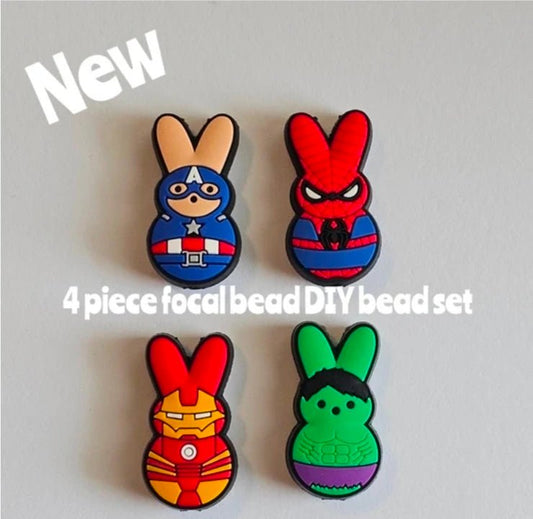 New 4 Count Focal Bead Set Easter Peeps Super Heroes