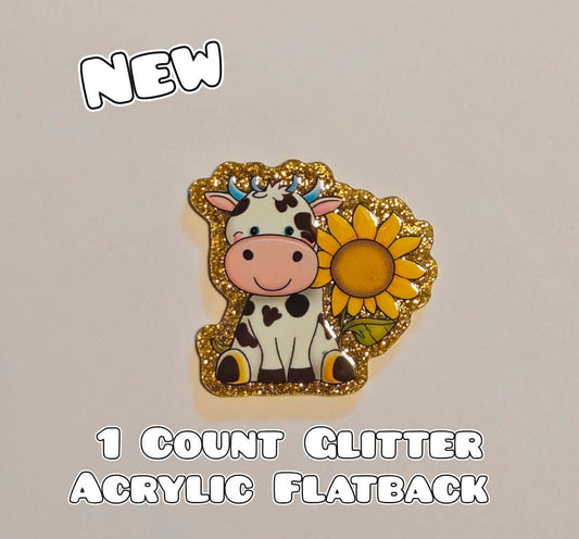 Glitter Acrylic Flatback- Acrylic Planer Resin Charm- Cow
