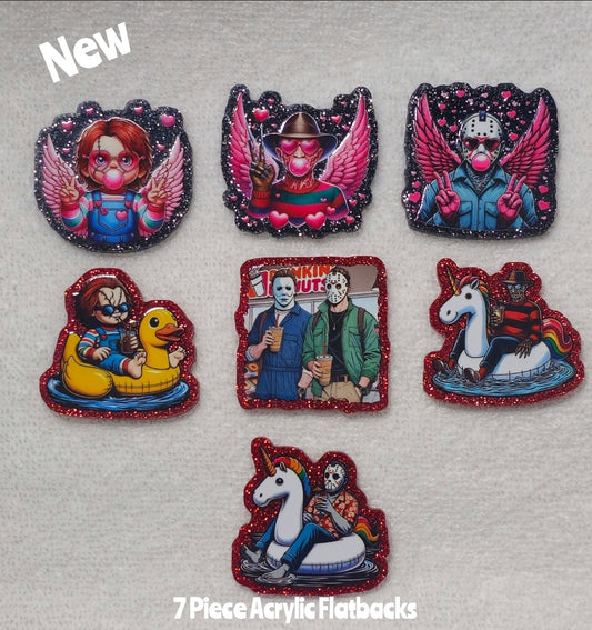 New 7 Piece Horror Acrylic Flatbacks