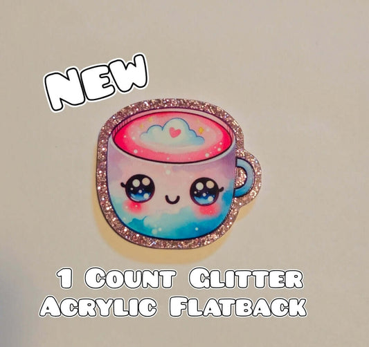 Glitter Acrylic Flatback- Acrylic Planer Resin Charm- Coffee Cup