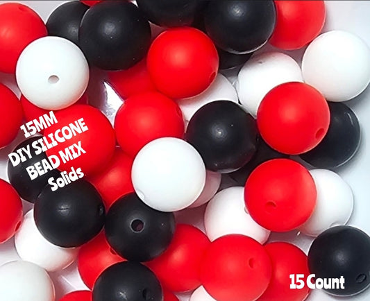15mm DIY Silicone Beads Solids Mix 15 Count