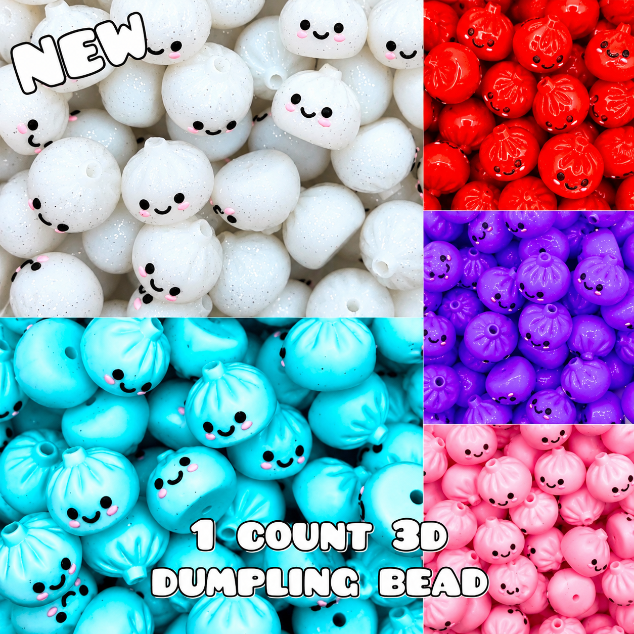 New 1 Count Focal Bead 3D Glitter Dumplings Shop Created