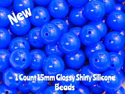 15mm DIY Silicone Beads Glossy Shiny Solids 1 Count Blue Sapphire