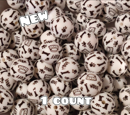 New 1 Count 15mm printed silicone beads Dog