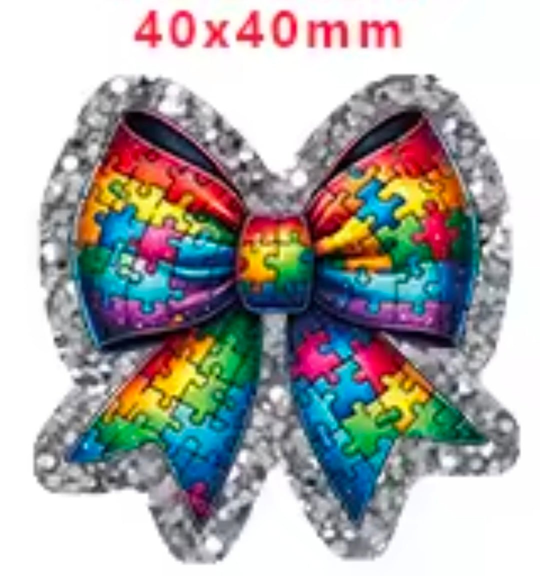 Glitter Acrylic Flatback- Acrylic Planer Resin Charm Autism Bow