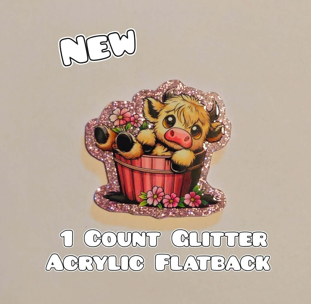 Glitter Acrylic Flatback- Acrylic Planer Resin Charm- Cow