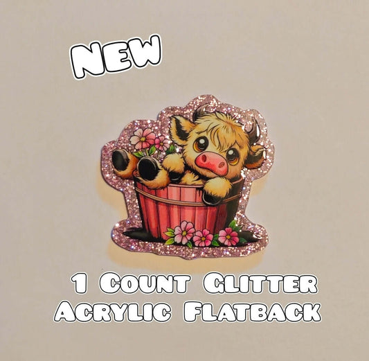 Glitter Acrylic Flatback- Acrylic Planer Resin Charm- Cow