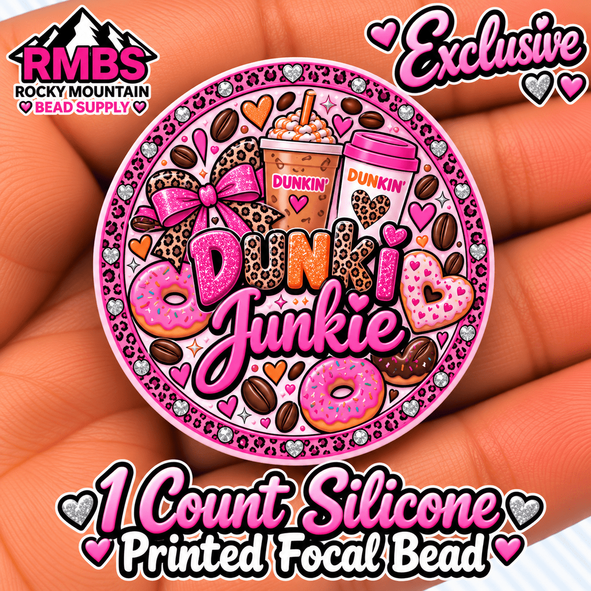 Exclusive 1 count PRINTED Silicone Focal Bead DUNKI JUNKIE