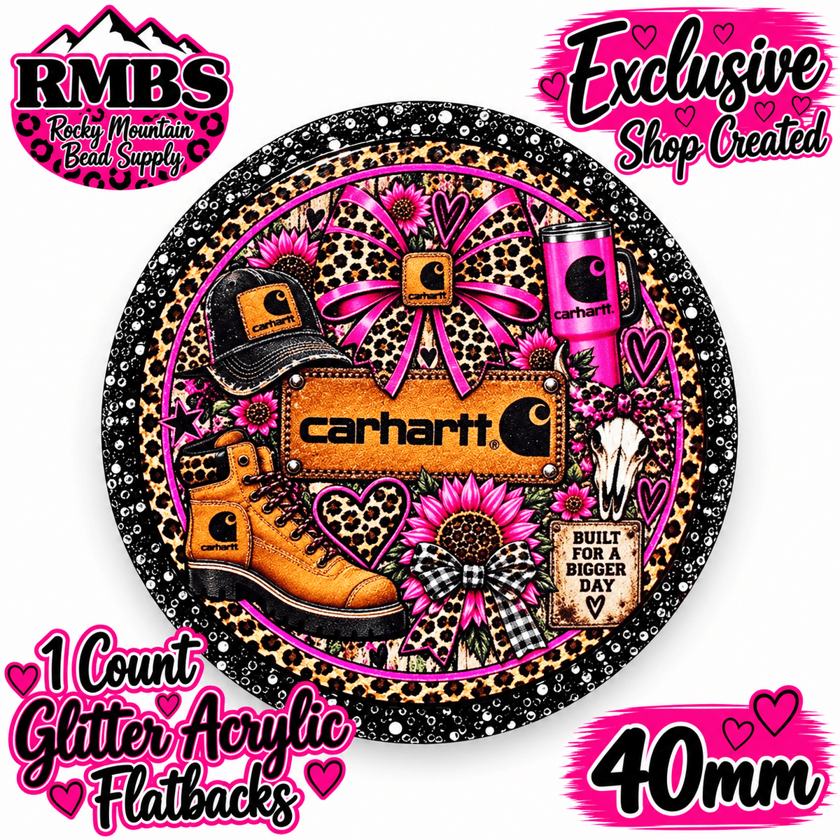 Exclusive 1 Count Custom Exclusive Glitter Acrylic Flatback 40mm CARHARRT 1