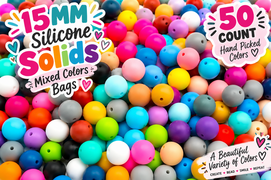 New Variety mix 15 mm silicone solid bead mix- 50 count