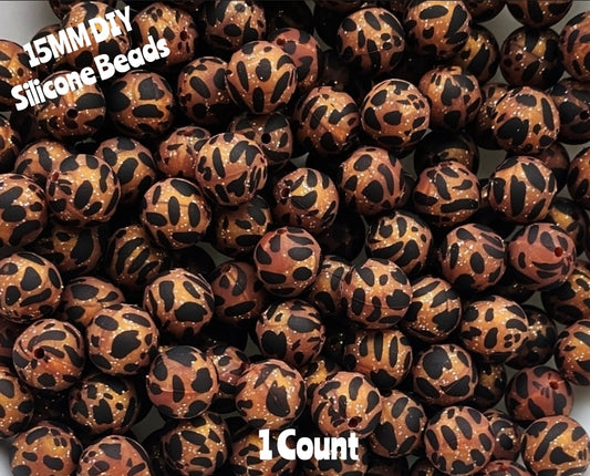 New 1 Count DIY Silicone Beads 15mm printed smooth bronze glitter cow beadable accessories