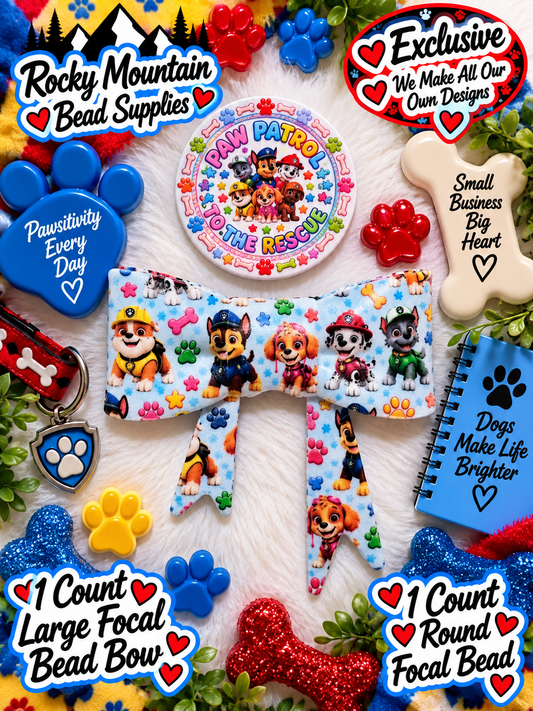 New Shop Exclusive 1 Count Large Silicone Bow 1 Count Focal Bead Round Paw Patrol