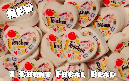1 Count Focal Bead Printed Silicone Teacher