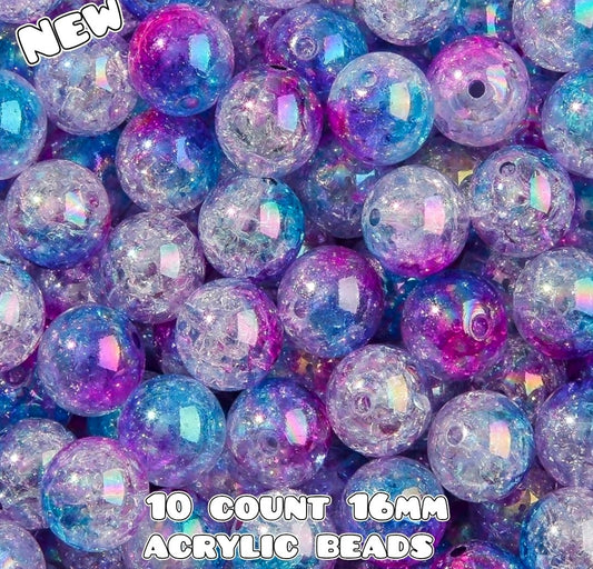 New 10 Count Acrylic 16mm Beads Multi Color Mix Crackle Ombre
